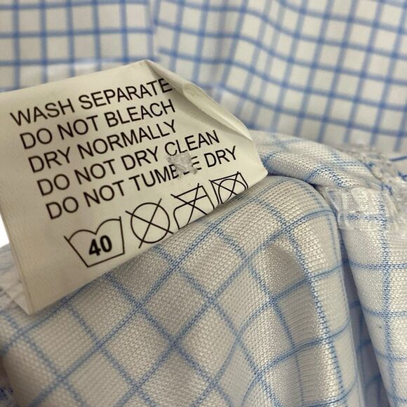 Collars & Co Polo Shirt Mens M Blue White Check Semi Spread Dress Collar NEW - Picture 7 of 8